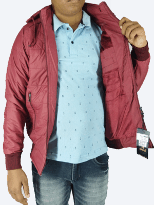 Maroon Hooded Puffer Jacket – Warm, Lightweight & Windproof Winter Wear