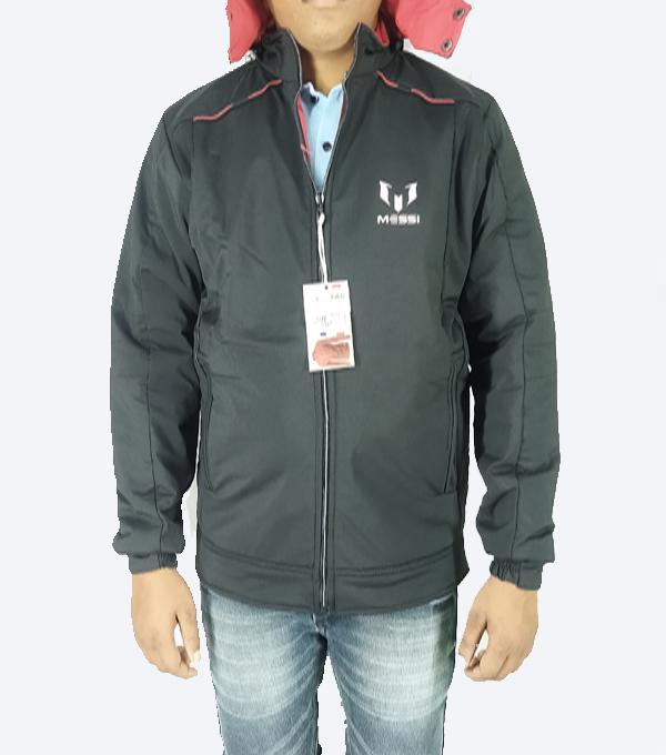 Messi Reversible Winter Jacket – Black & Red | Dual-Style, Warm & Windproof