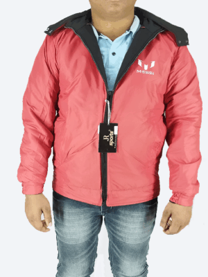 Messi Reversible Winter Jacket – Black & Red | Dual-Style, Warm & Windproof