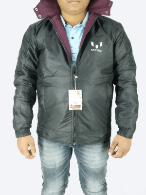 Messi Reversible Winter Jacket – Black & Maroon | Dual-Style, Warm & Windproof