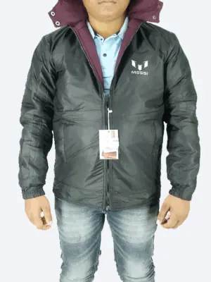 Messi Reversible Winter Jacket – Black & Maroon | Dual-Style, Warm & Windproof