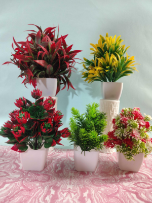 Premium Artificial Plants with White Pot – Set of 5 Decorative Potted Plants for Home & Office Decor