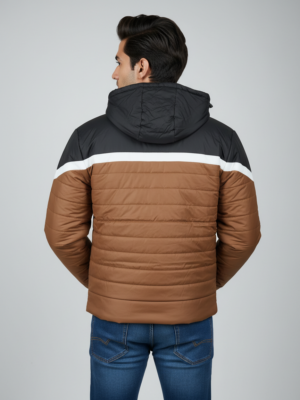 Men’s Brown & Black Color-Block Puffer Jacket – Warm, Comfortable & Stylish Winter Wear